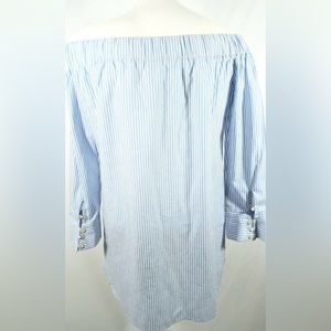 🧁Off the shoulder blue and white striped top-Size small European. Fits like XS.